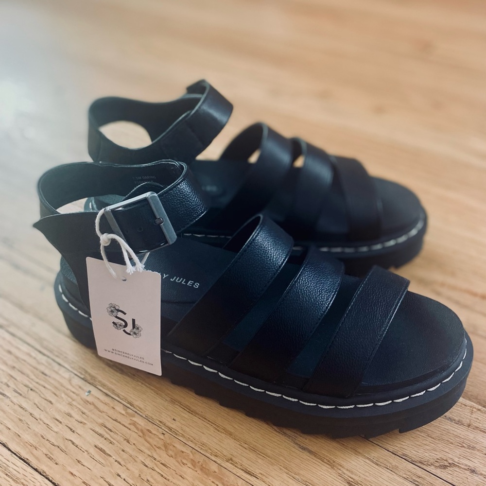 Sincerely Jules “Daring” Black Chunky Platform Sandals Size 7.5 New With Tags